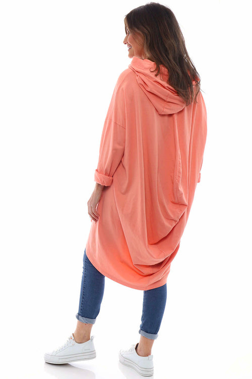 Lorena Cowl Hooded Cotton Top Coral - Image 6