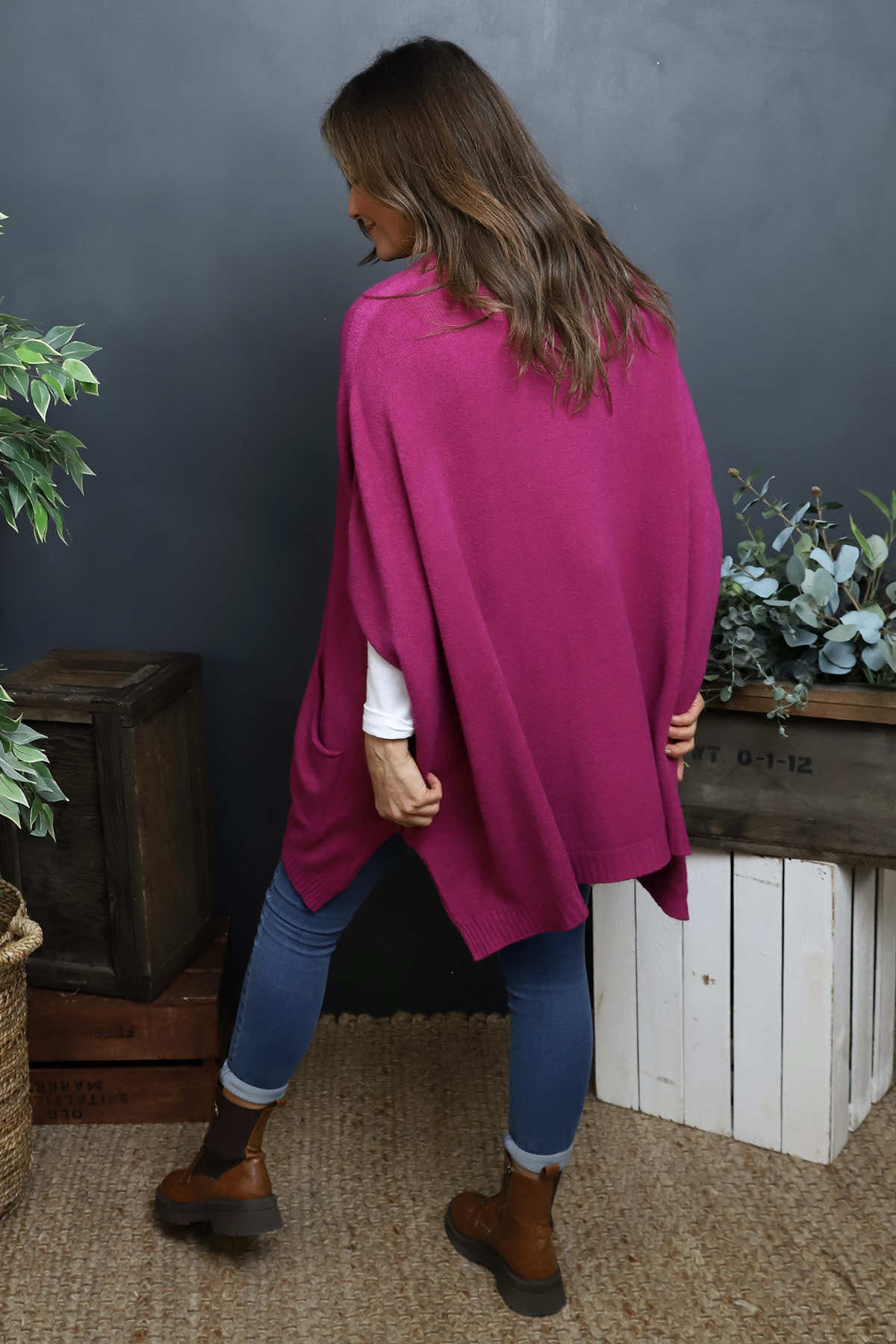 Ellie V-Neck Poncho Jumper Berry
