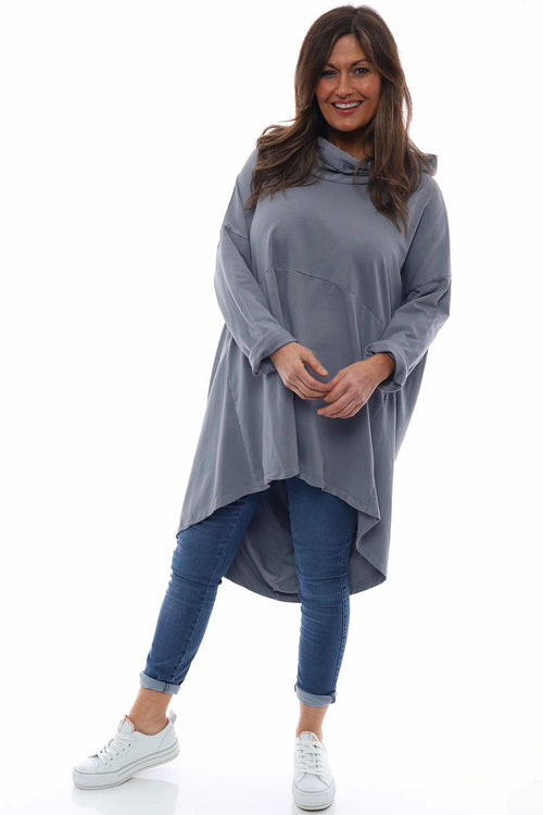 Lorena Cowl Hooded Cotton Top Mid Grey - Image 1