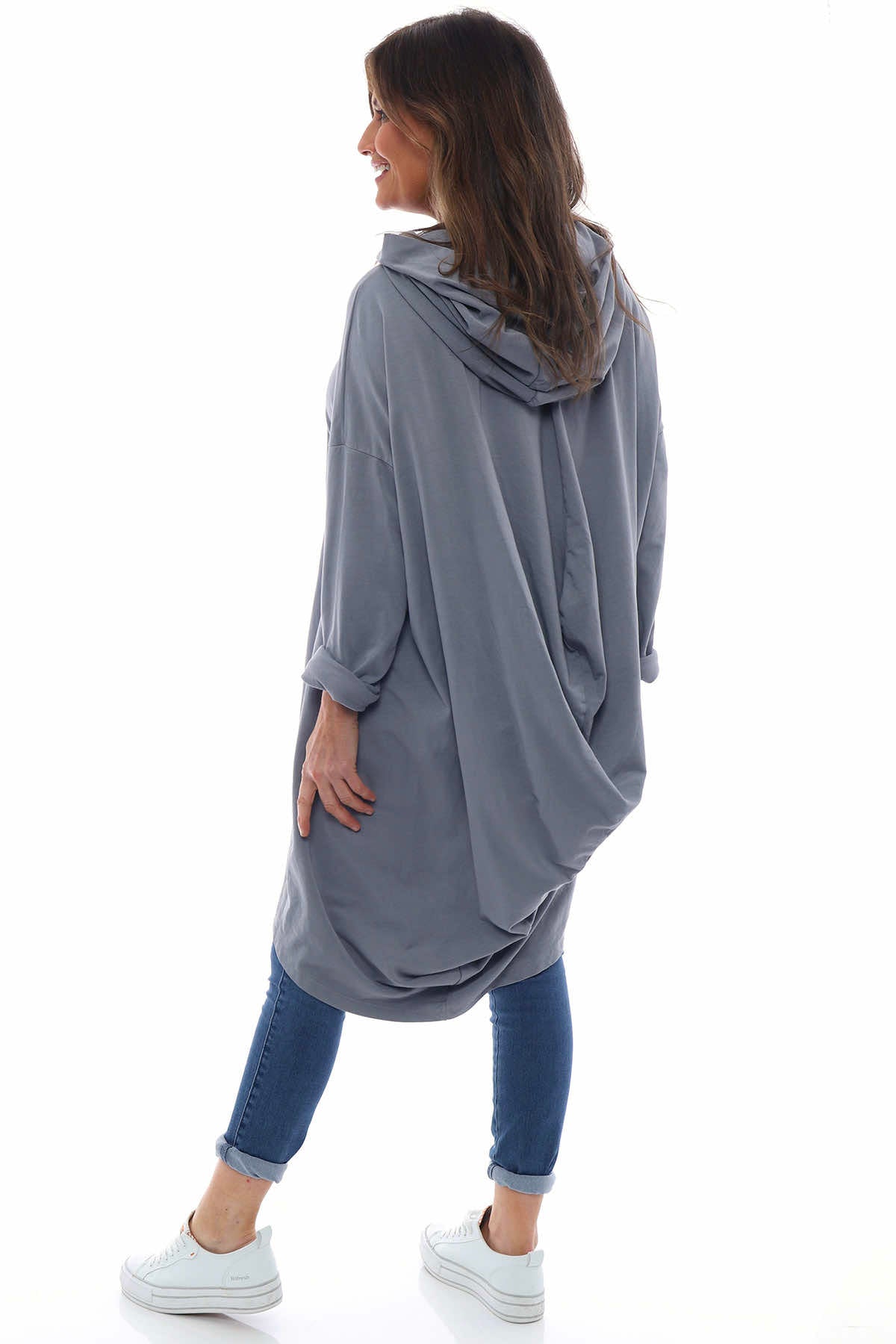 Lorena Cowl Hooded Cotton Top Mid Grey
