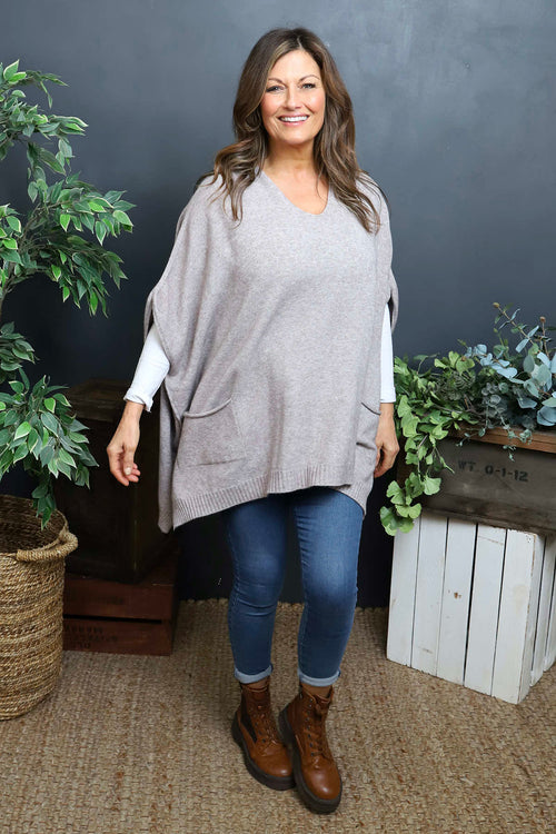 Ellie V-Neck Poncho Jumper Mocha
