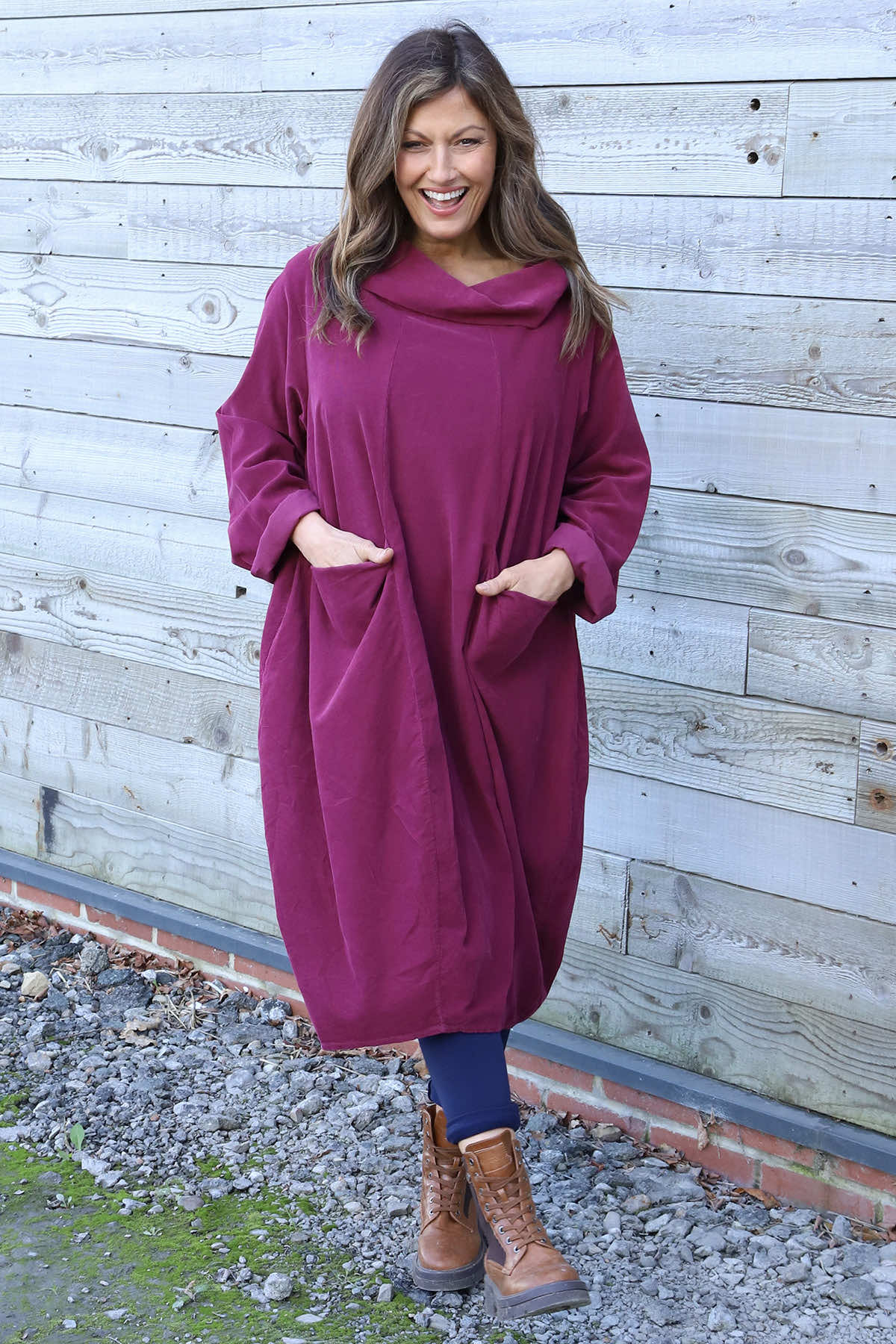 Christie Needlecord Dress Burgundy