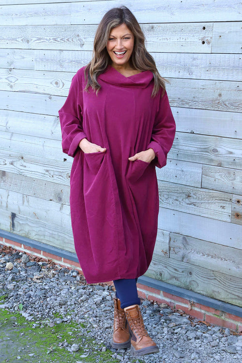 Christie Needlecord Dress Burgundy - Image 3