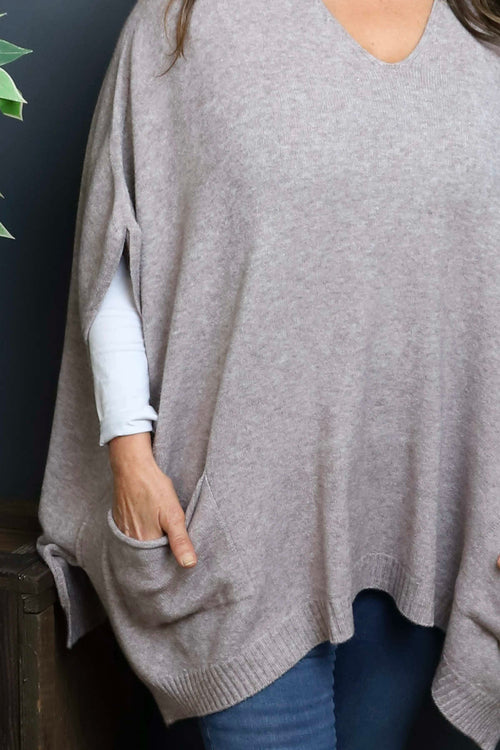 Ellie V-Neck Poncho Jumper Mocha - Image 3