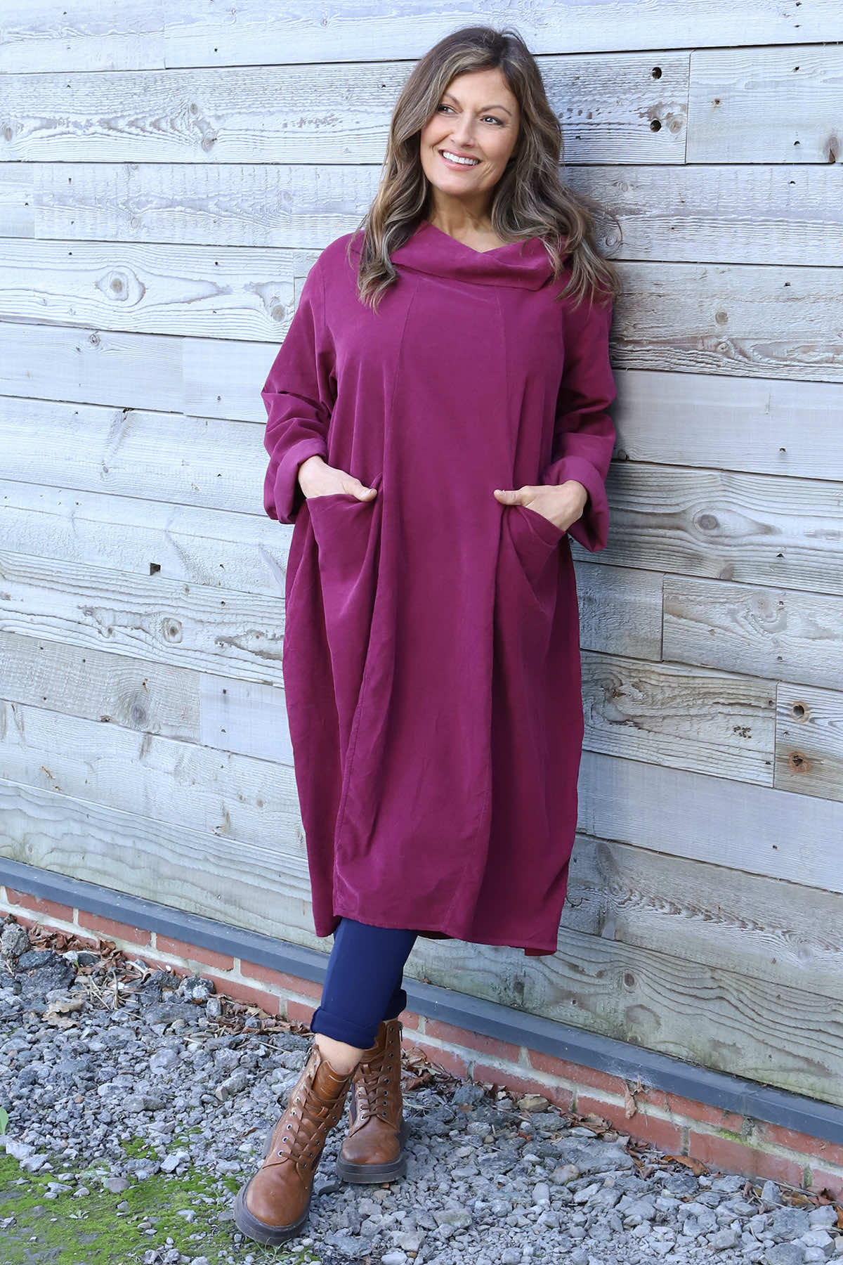 Christie Needlecord Dress Burgundy