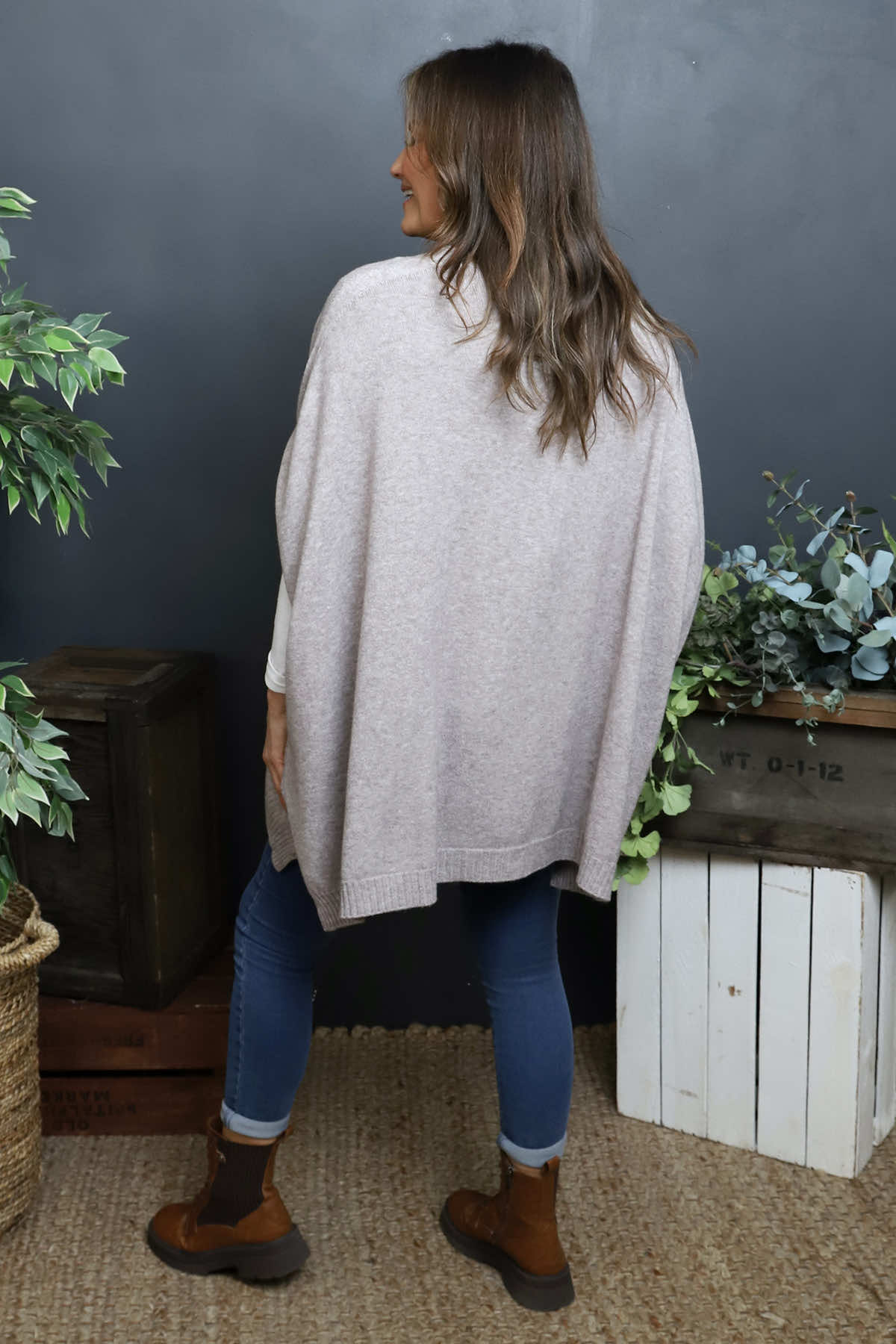 Ellie V-Neck Poncho Jumper Mocha