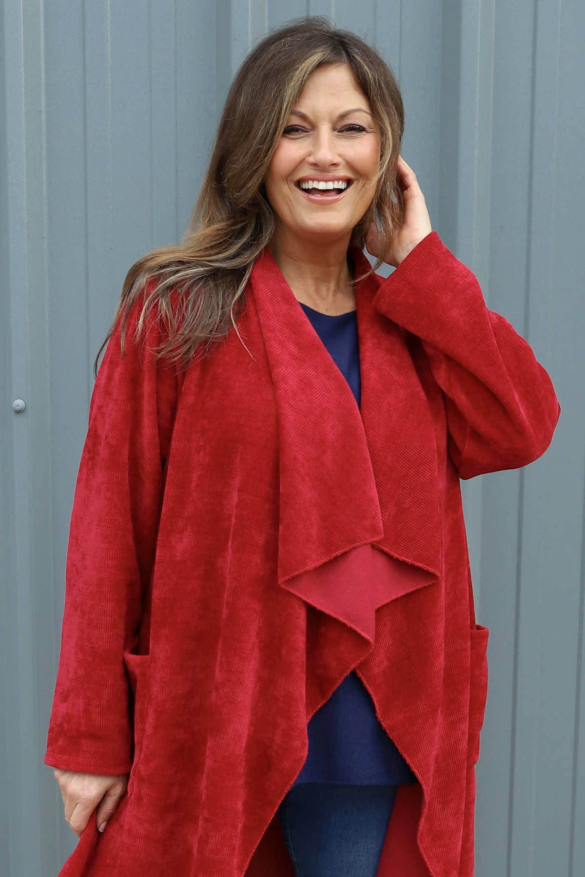 Dorothy Cord Waterfall Cardigan Wine