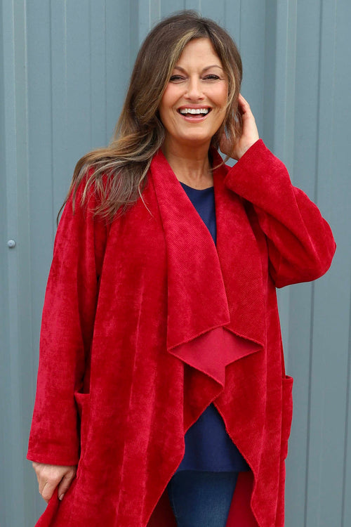 Dorothy Cord Waterfall Cardigan Wine - Image 2