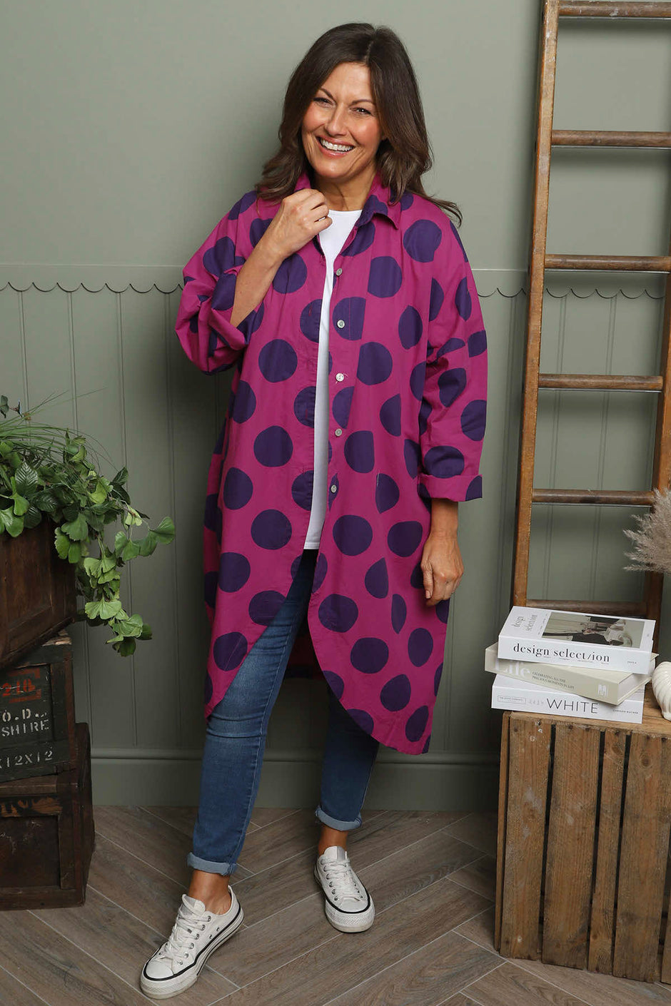 Lita Spot Print Cotton Shirt Berry