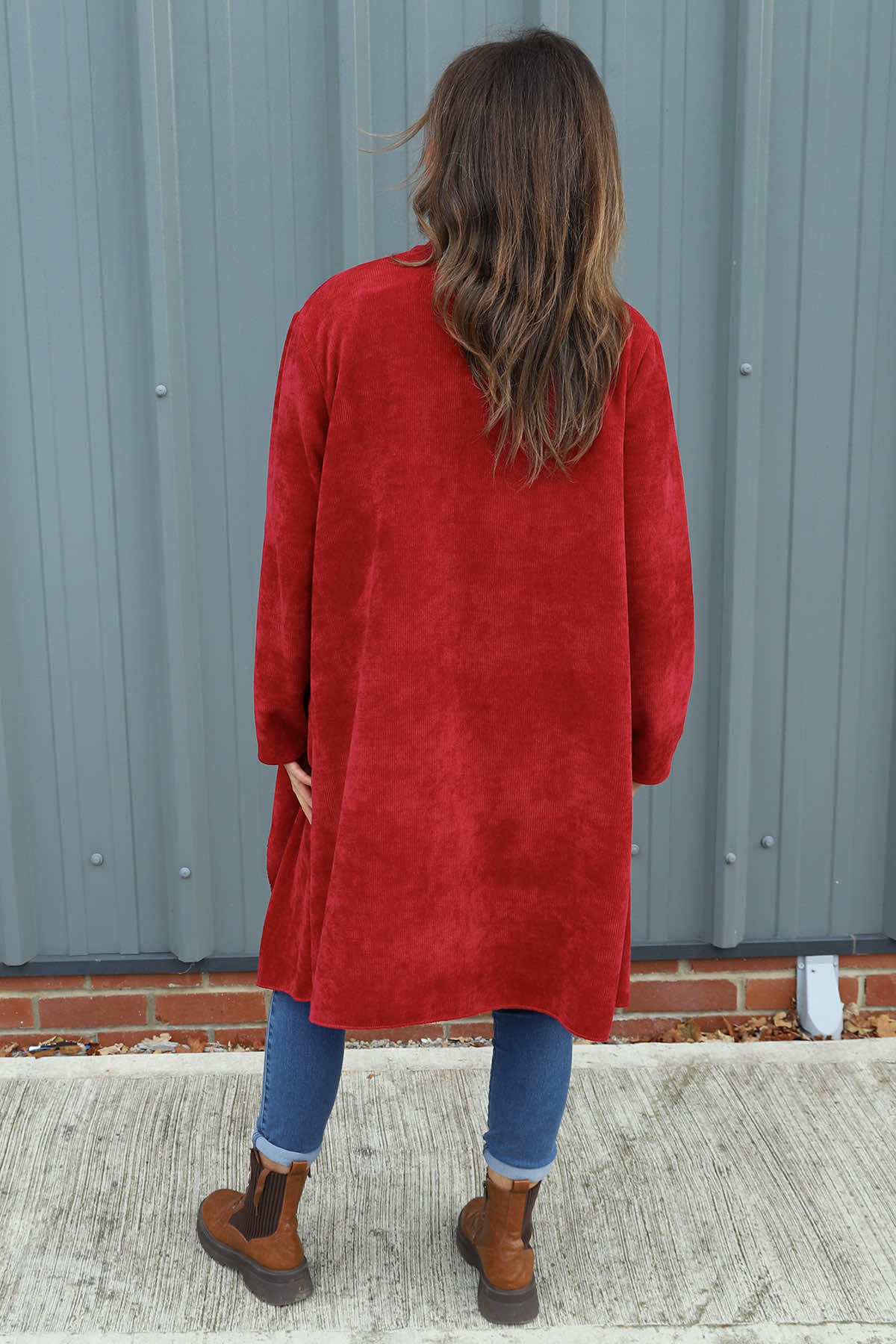 Dorothy Cord Waterfall Cardigan Wine