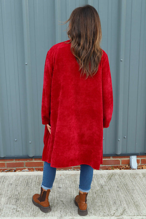 Dorothy Cord Waterfall Cardigan Wine - Image 4