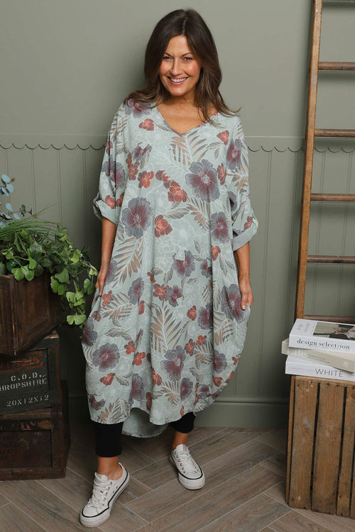 Ayla Floral V-Neck Dress Mint - Image 1