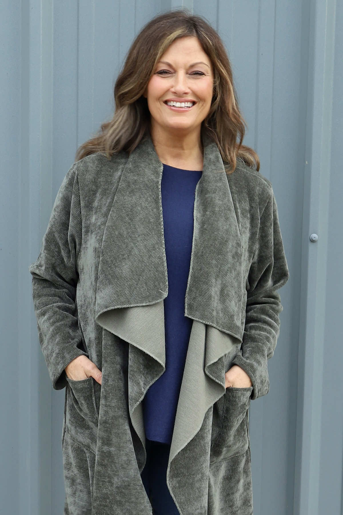 Dorothy Cord Waterfall Cardigan Khaki