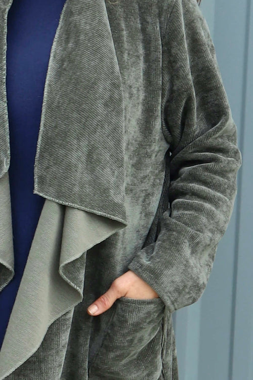 Dorothy Cord Waterfall Cardigan Khaki - Image 3