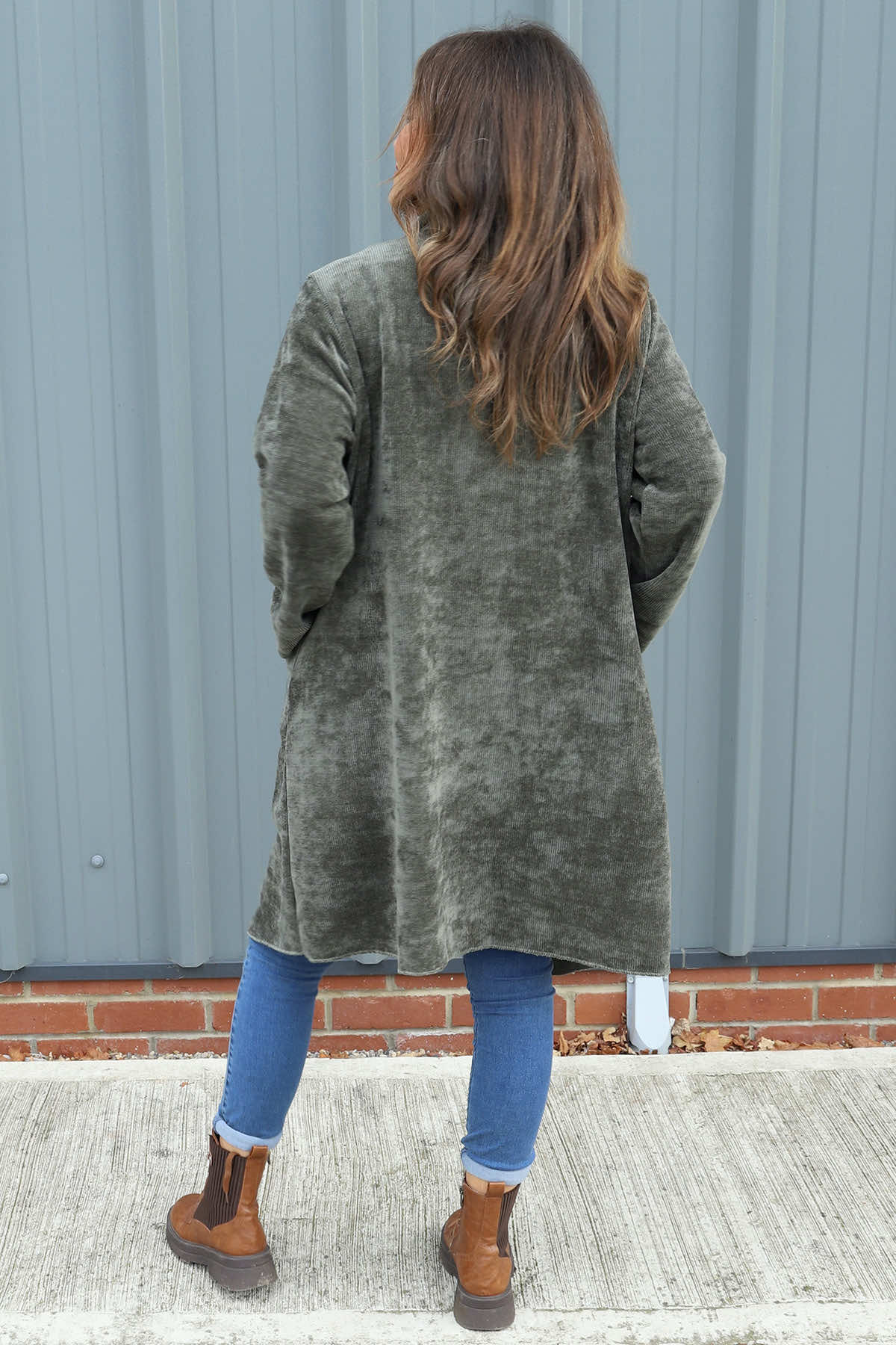 Dorothy Cord Waterfall Cardigan Khaki