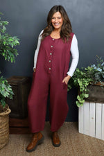 Margot Sleeveless Linen Jumpsuit Wine Wine - Margot Sleeveless Linen Jumpsuit Wine