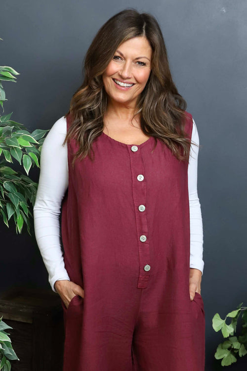 Margot Sleeveless Linen Jumpsuit Wine - Image 2