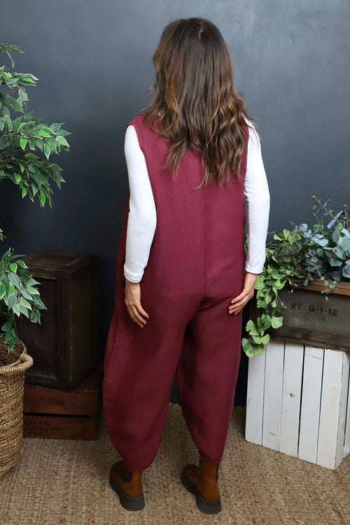Margot Sleeveless Linen Jumpsuit Wine - Image 4
