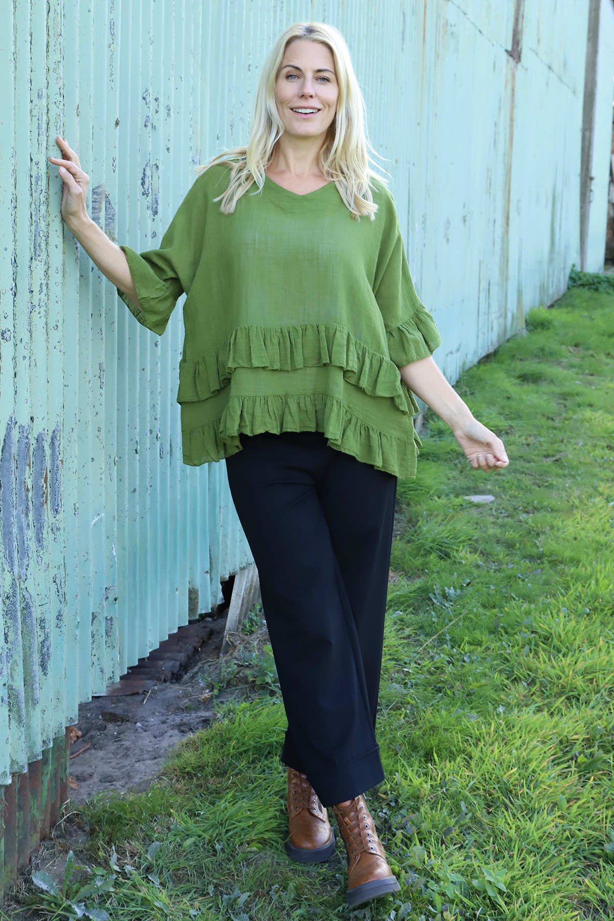 Allena Frill Top Olive