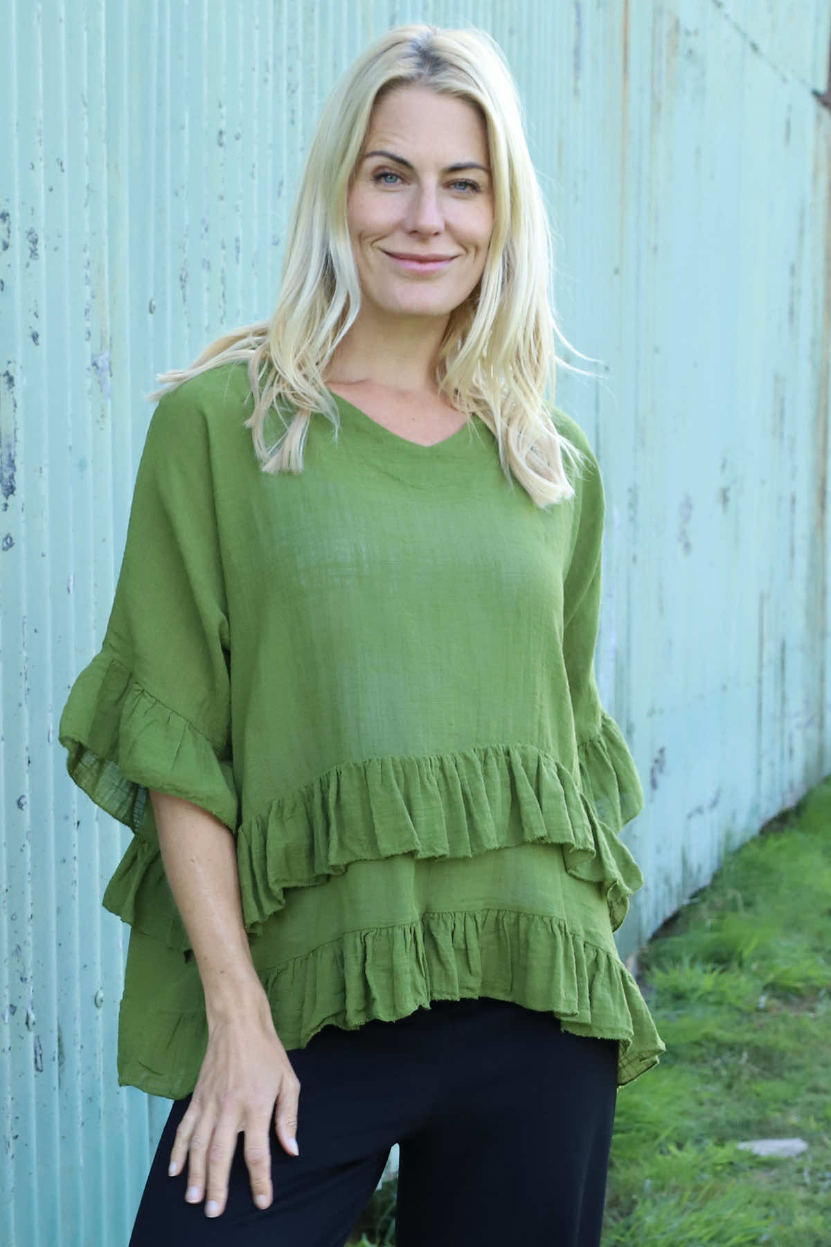 Allena Frill Top Olive