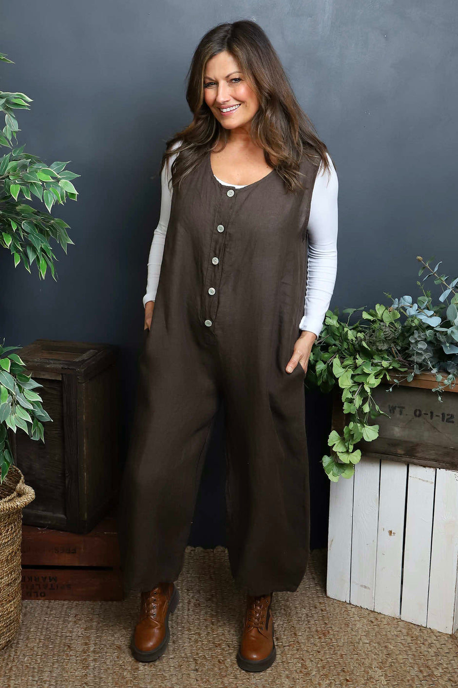 Margot Sleeveless Linen Jumpsuit Cocoa