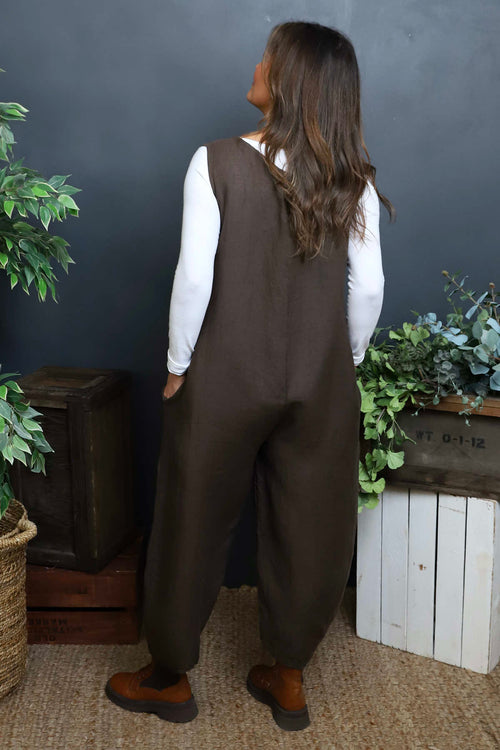 Margot Sleeveless Linen Jumpsuit Cocoa - Image 4