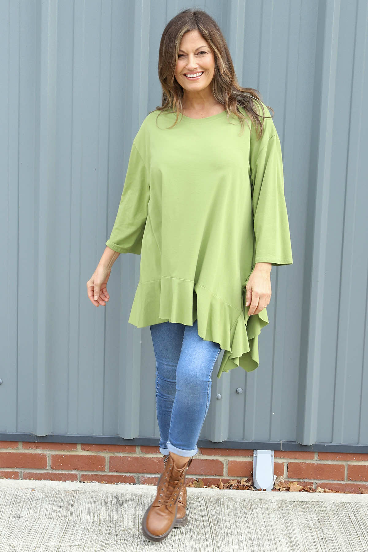Carey Frill Cotton Top Olive