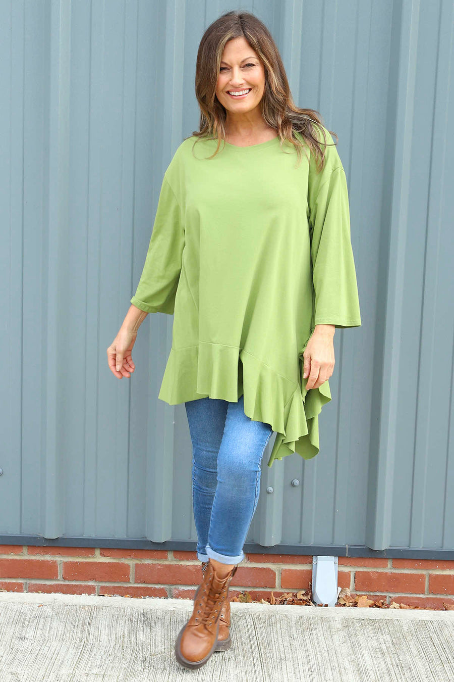 Carey Frill Cotton Top Olive