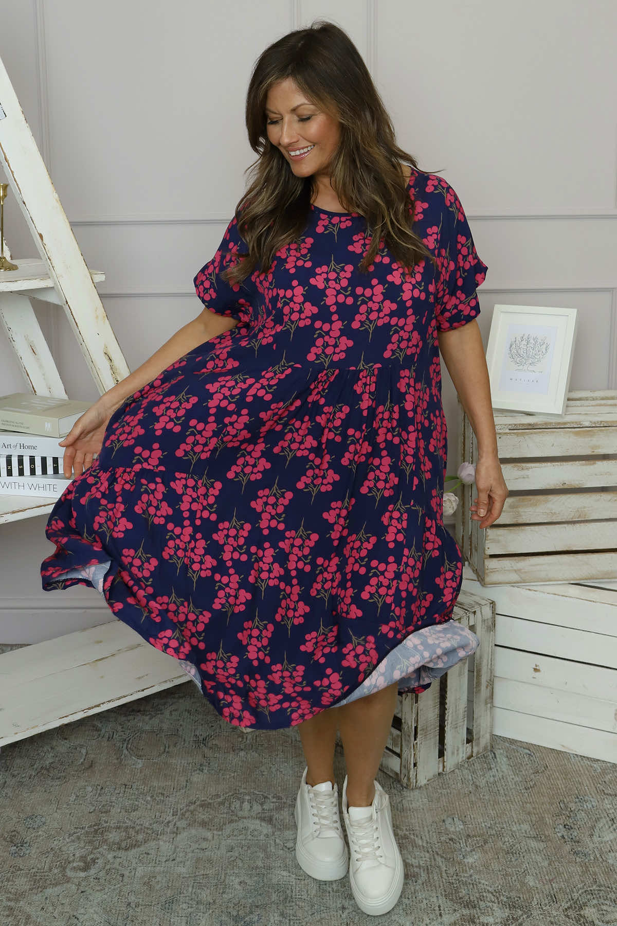 Romia Blossom Print Dress Navy