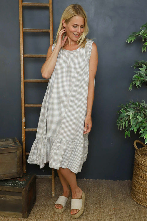 Imani Sleeveless Gingham Dress Mocha - Image 3