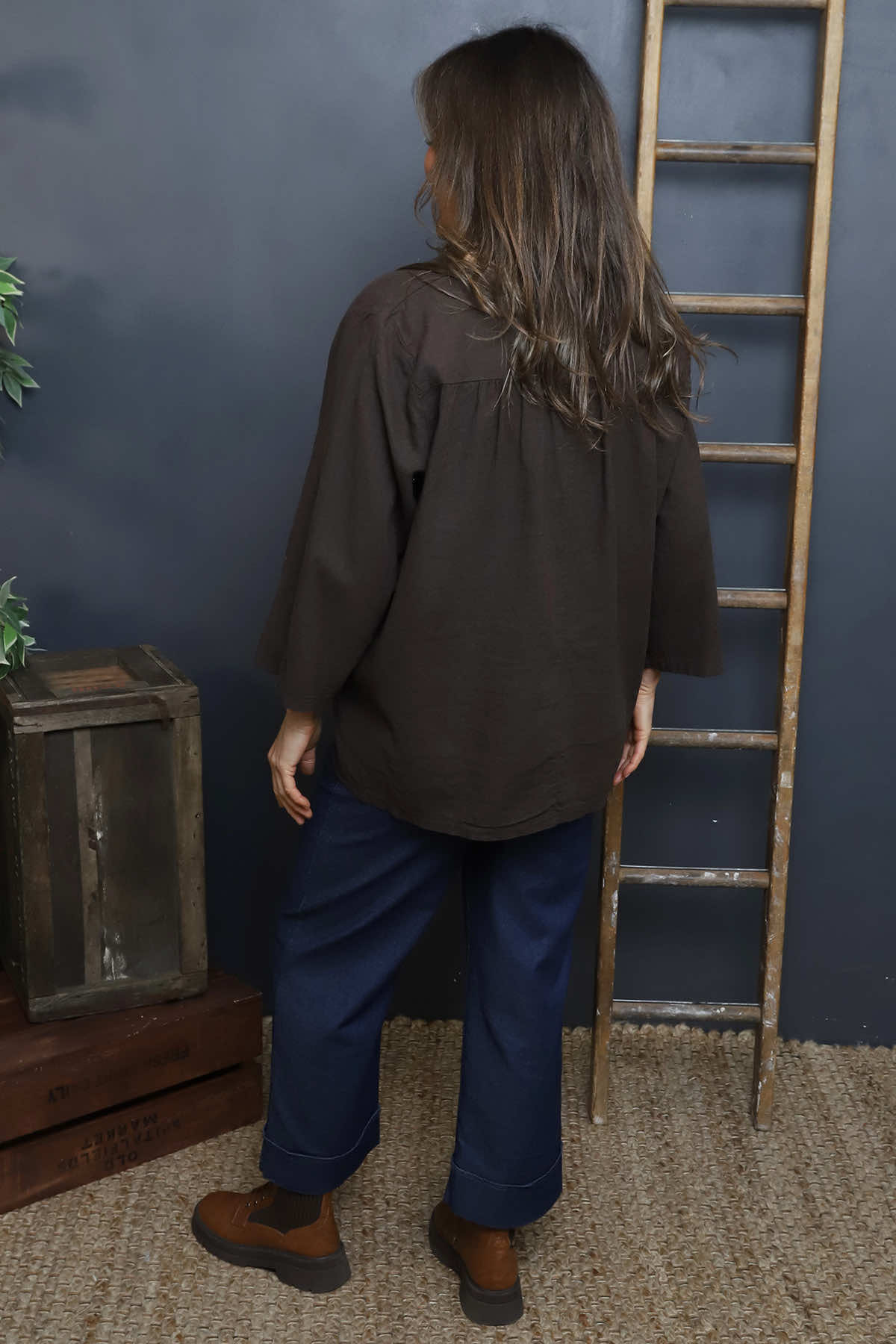 Grace Linen Top Cocoa