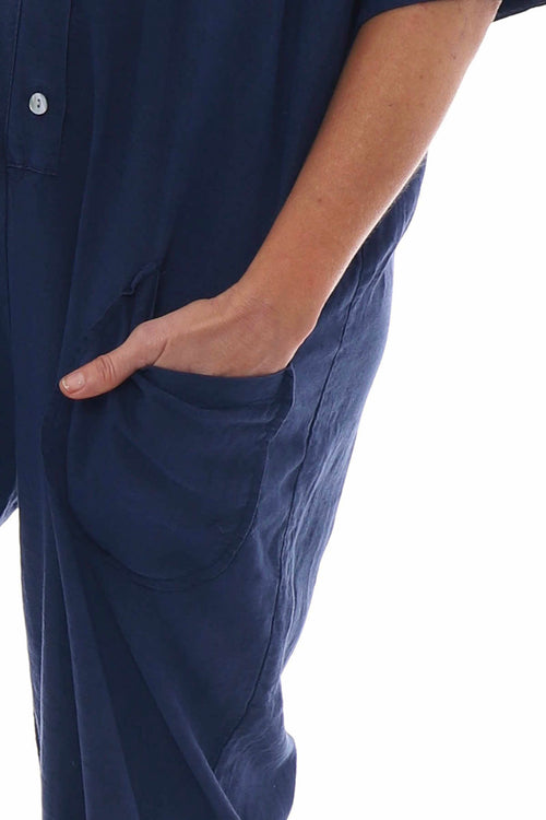 Johari Short Sleeve Linen Boilersuit Navy - Image 3
