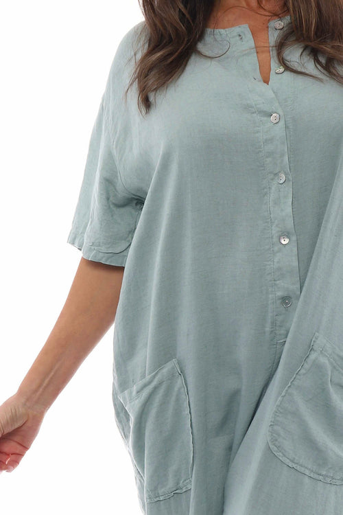 Johari Short Sleeve Linen Boilersuit Light Khaki - Image 4