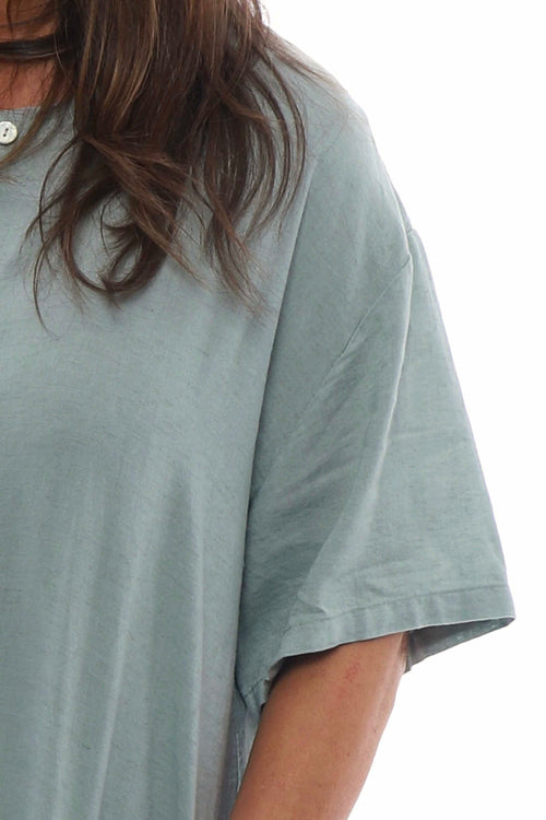 Johari Short Sleeve Linen Boilersuit Light Khaki - Image 2