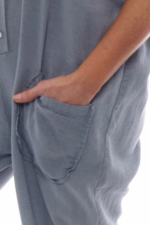 Johari Short Sleeve Linen Boilersuit Mid Grey - Image 4