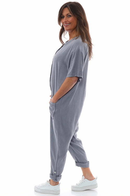 Johari Short Sleeve Linen Boilersuit Mid Grey - Image 5