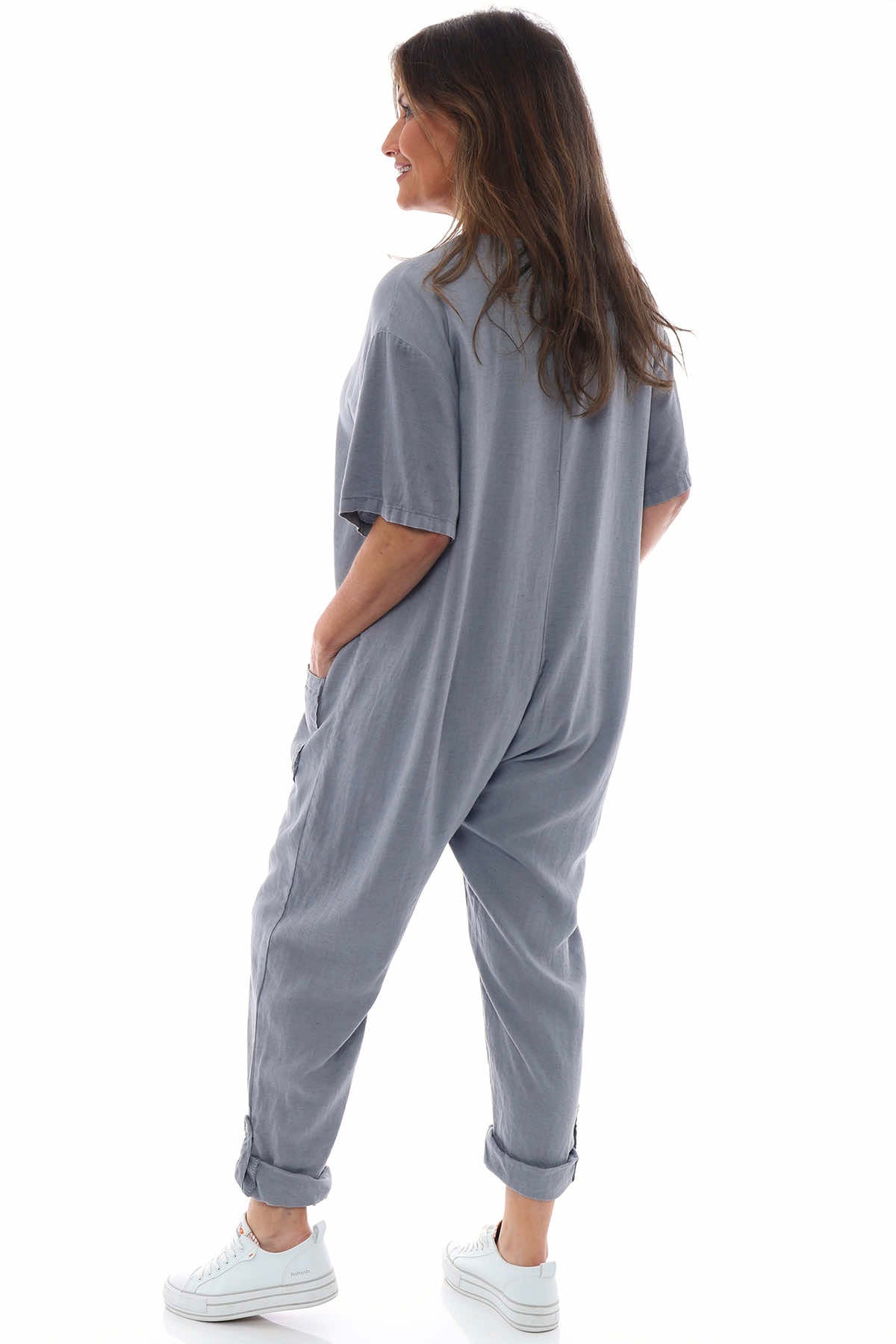 Johari Short Sleeve Linen Boilersuit Mid Grey