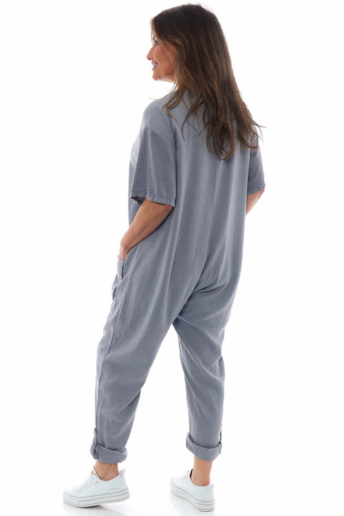 Johari Short Sleeve Linen Boilersuit Mid Grey - Image 6