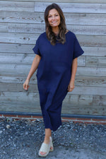 Felicia Crochet Detail Linen Dress Navy Navy - Felicia Crochet Detail Linen Dress Navy