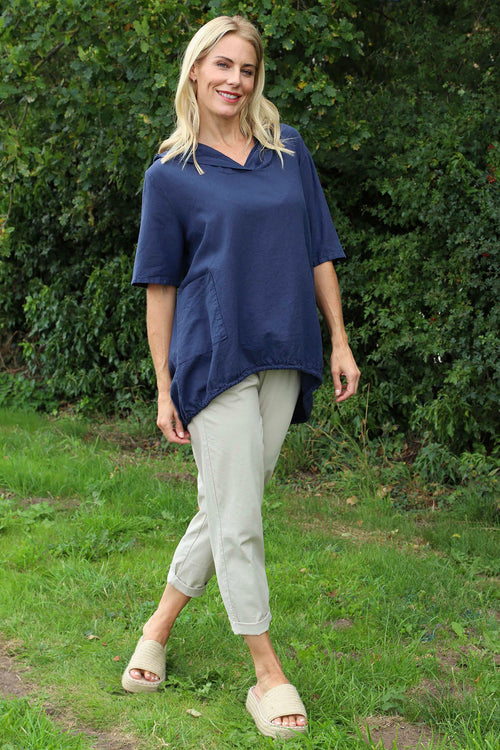 Linda Hooded Linen Top Navy - Image 2