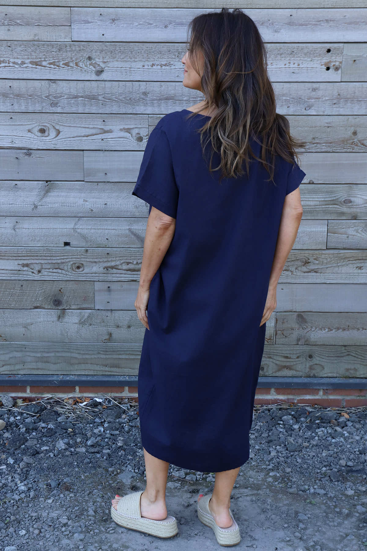 Felicia Crochet Detail Linen Dress Navy