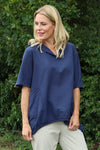 Linda Hooded Linen Top Navy