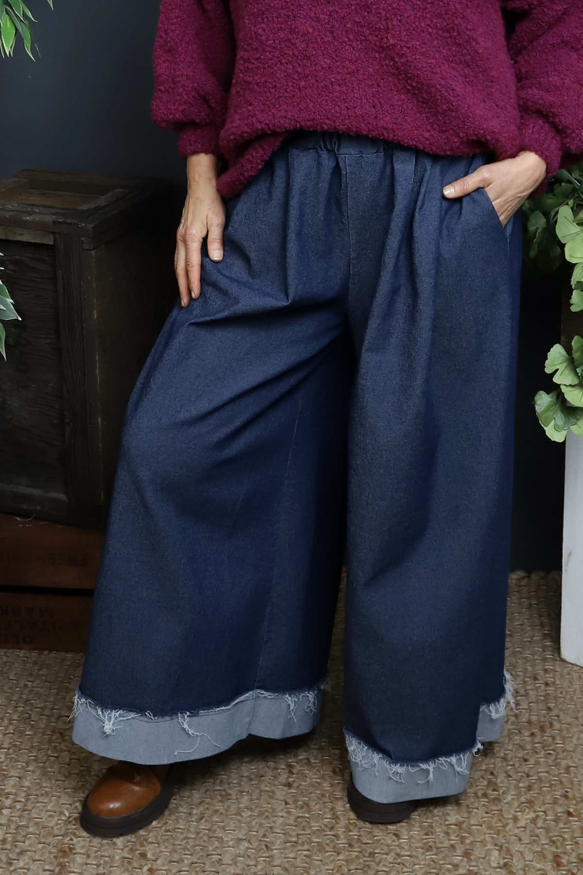 Odette Wide Leg Denim Trousers Dark Denim