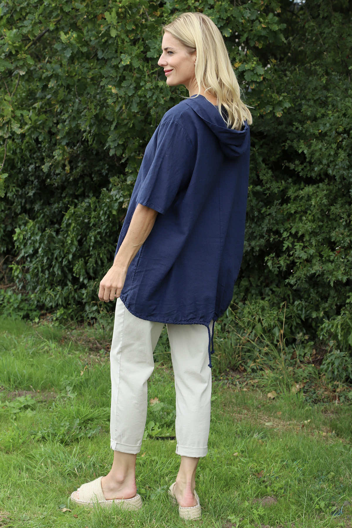 Linda Hooded Linen Top Navy
