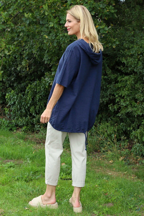 Linda Hooded Linen Top Navy - Image 4