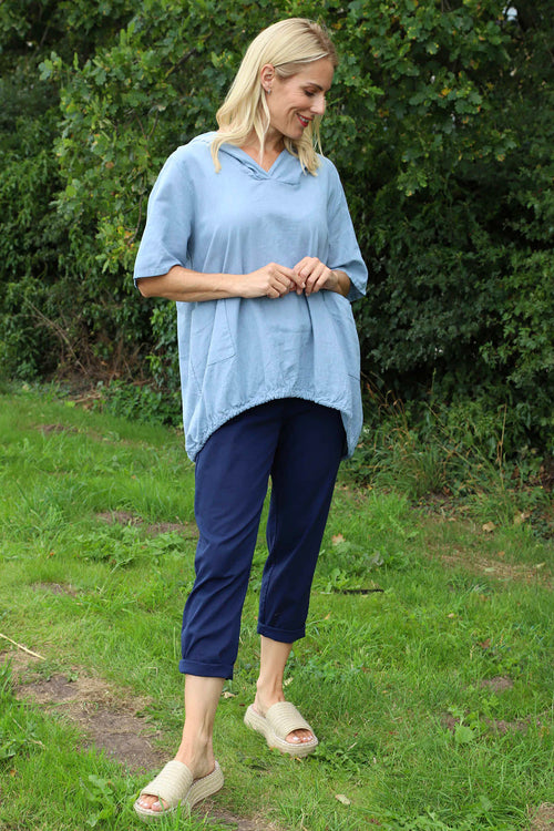Linda Hooded Linen Top Blue - Image 2