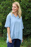 Linda Hooded Linen Top Blue