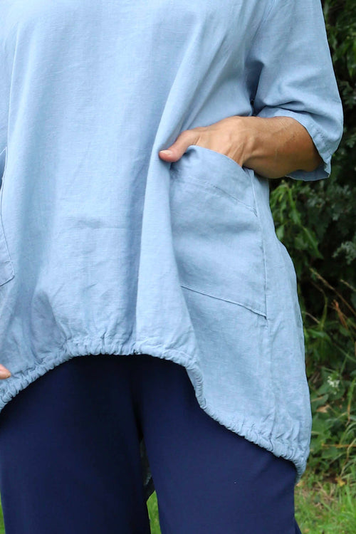 Linda Hooded Linen Top Blue - Image 3