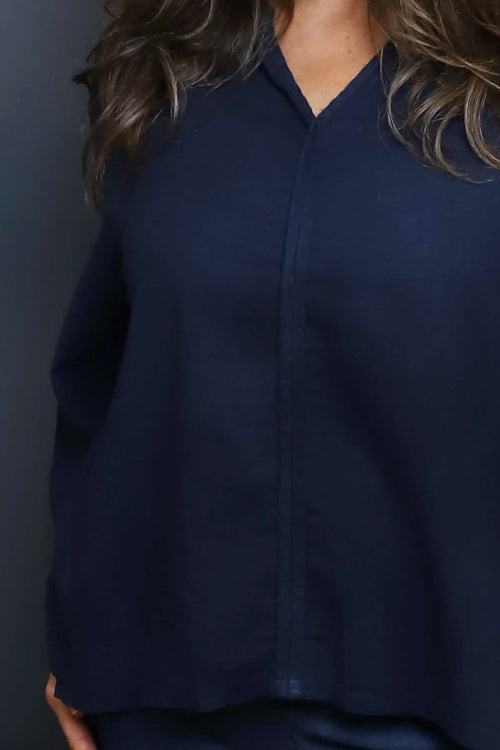 Grace Linen Top Navy - Image 3
