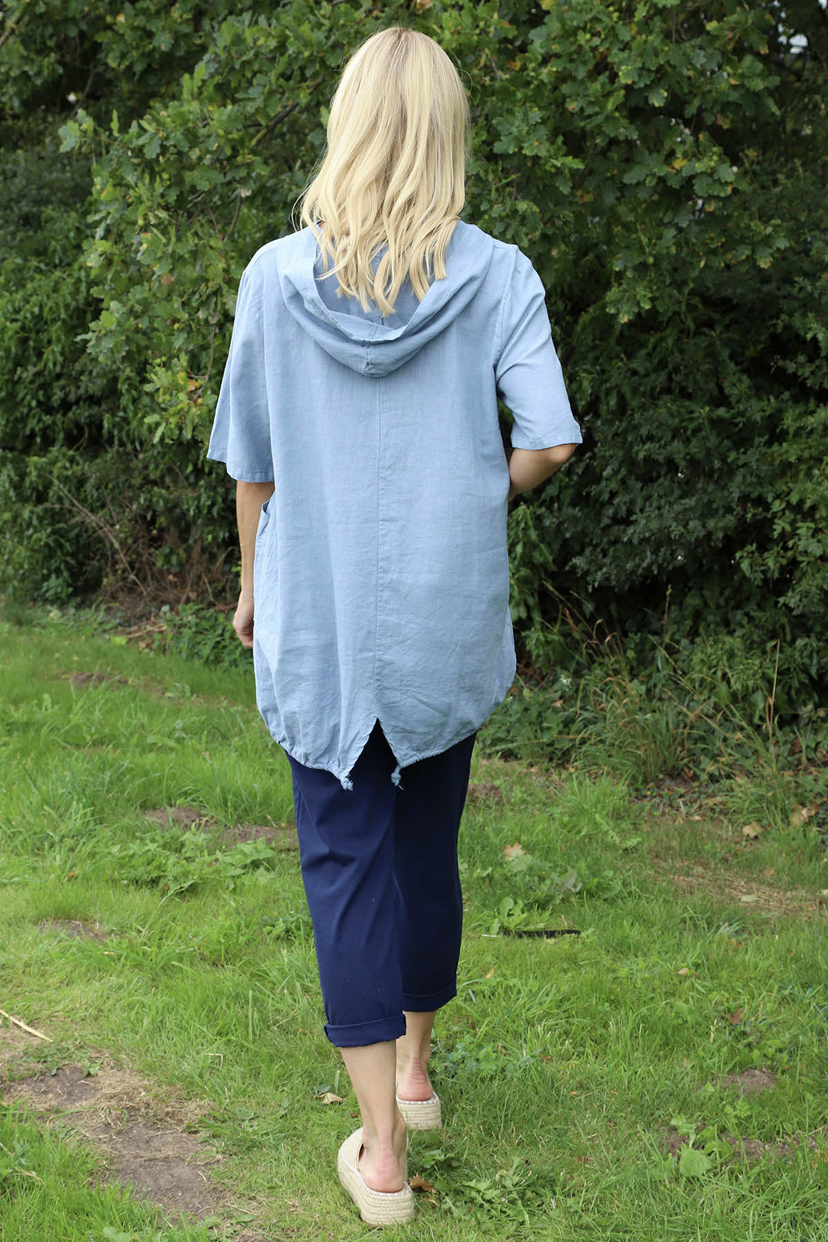 Linda Hooded Linen Top Blue